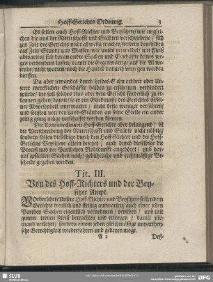 Tit. III. Von des Hoff-Richters und der Beysitzer Ampt