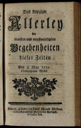 Den 8. May 1759. Neunzehntes Stück.