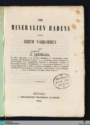 Die Mineralien Badens nach ihrem Vorkommen