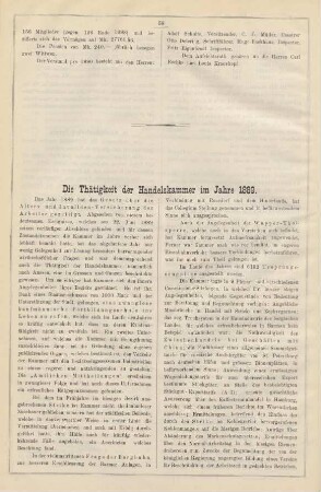 Die Thätigkeit der Handelskammer im Jahre 1889.