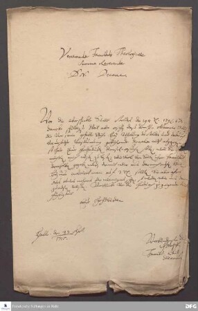 Brief von Christian Wolff an August Hermann Francke.