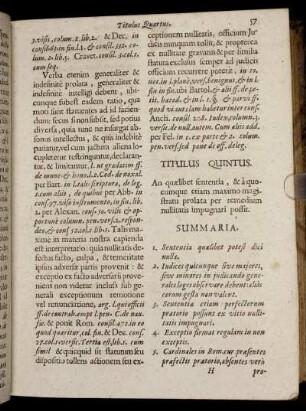 Titulus Quintus. An quælibet sententia, & a quocumque etiam maximo magistratu prolata per remedium nullitatis impugnari possit.