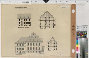 Meinerzhagen, Amtsgericht, Hauptgebäude, Seitenansicht Gefängnis, Strassenansicht, Schnitt G-H