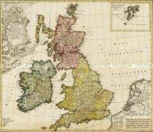 Regnorum Magnae Britanniae Et Hiberniae Mappa Geographica. Mit einer Nebenkarte: Insulae Schetlandiae