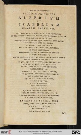 Ad Serenissimos Belgicæ Principes Albertvm et Isabellam Claram Evgeniam