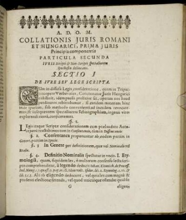 Sectio I. De Iure Seu Lege Scripta.