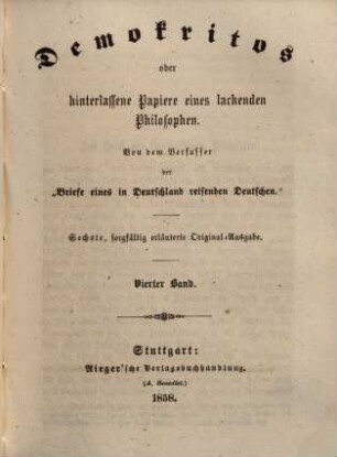 Demokritos oder hinterlassene Papiere eines lachenden Philosophen, 4