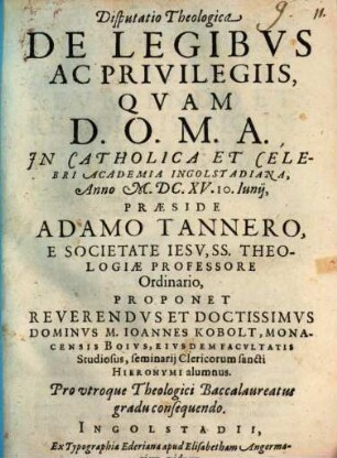 Disp. theol. de legibus ac privilegiis