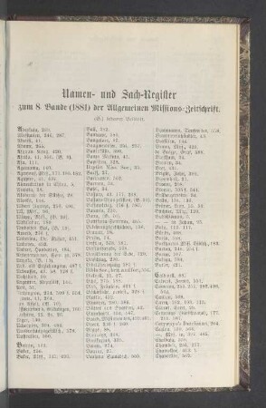 Namen- und Sach-Register zum 8. Bande (1881) der Allgemeinen Missions-Zeitschrift