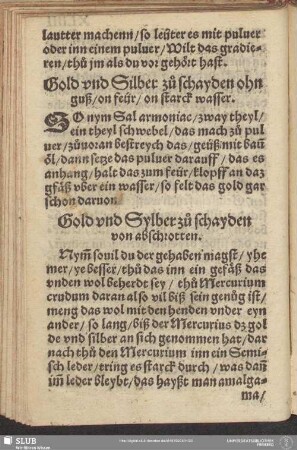 Gold und silber zu schayden ohn guß, on feyr, on starck wasser