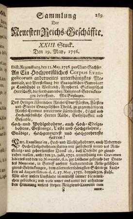 XXIII. Stuck. Den 29. May, 1756.