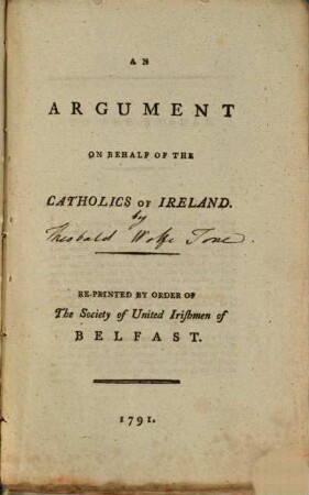 An Argument on behalf of the catholics of Ireland