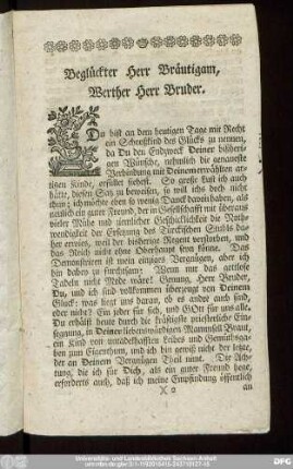 Beglückter Herr Bräutigam, Werther Herr Bruder.