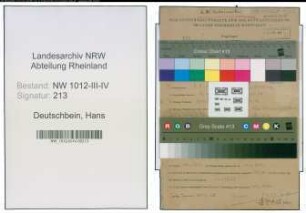 Entnazifizierung Hans Deutschbein , geb. 09.09.1913 (Hilfsarbeiter)