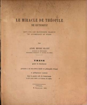 Le Miracle de Théophile de Rutebeuf : Thèse pour le doctorat
