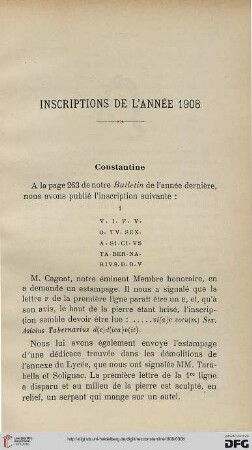 Sér. 4: Inscriptions de l'année 1908