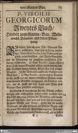 P. Virgilii Georgicorum Zweytes Buch, Handelt vom Garten-Bau, Weinwachs, Bäumen, und deren Pflanzung