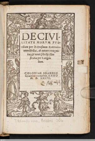 De Civilitate Morvm Pverilium per D. Erasmum Roterodamum libellus
