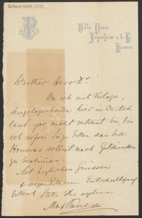 Brief an Ludwig Strecker  an B. Schott's Söhne : 07.10.1886