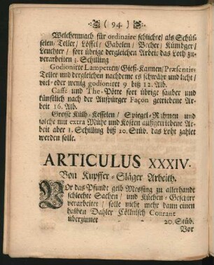 Articulus XXXIV. Von Kupffer-Släger Arbeith.