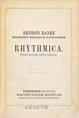 Ernesti Ranke Rhythmica : Praeit Hugonis Grotii effigies