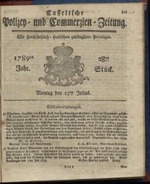 28tes Stueck, Montag den 13ten Julius. 1789