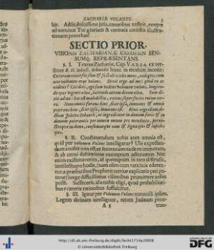 Sectio Prior. Visionis Zacharianae Exegenis Sensumque Repraesentans.