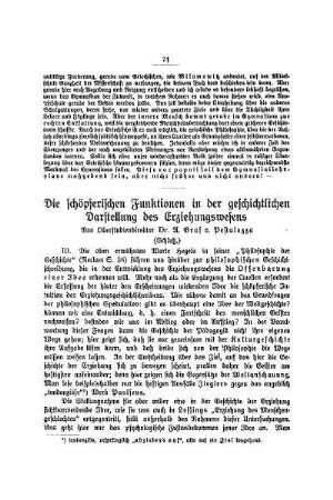 Die schöpferischen Funktionen in der geschichtlichen Darstellung des Erziehungswesens : (Schluß)