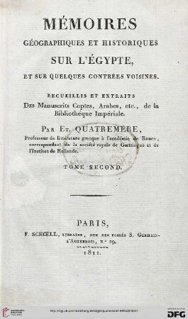 Band 2: Mémoires géographiques et historiques sur l'Egypte et sur quelques contrées voisines