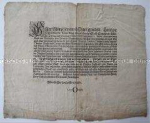 Verordnung von Albrecht von Wallenstein Herzog zu Friedland betreffend Maßnahmen gegen Plünderungen der kaiserlichen Truppen