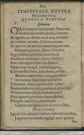 De Tempestate Nostra Miserrima Querela Poetica