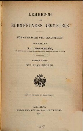 Lehrbuch der elementaren Geometrie : Für Gymnasien und Realschulen bearbeitet. 1