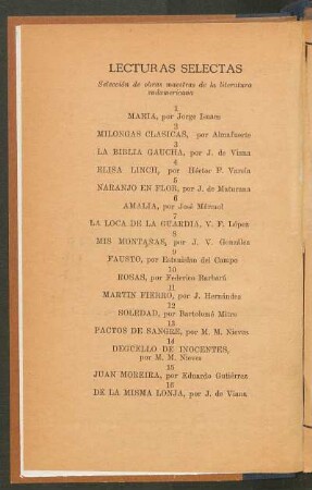 Lecturas selectas : Selección de obras maestras de la literatura sudamericana