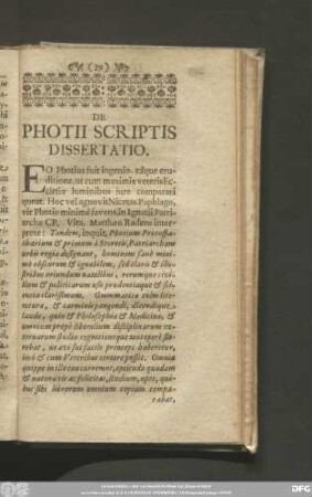 De Photii Scriptis Dissertatio.