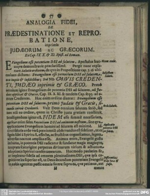 Analogia Fidei, De Praedestinatione Et Reprobatione, imprimis Judaeorum Ac Graecorum