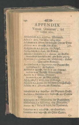 Appendix Vocum Graecarum, sed Latini usus.