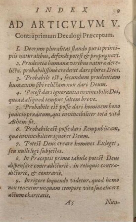 Index Ad Articulum V. Contra primum Decalogi Praeceptum.