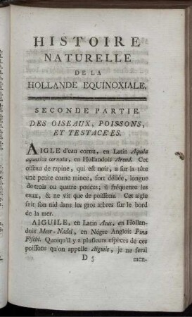 Seconde Partie. Des Oiseaux, Poissons, Et Testace es.