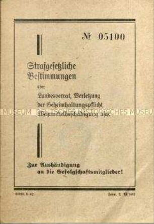 Strafgesetzliche Bestimmungen über Landesverrat, Verletzung der Geheimhaltungspflicht, Wehrmittelbeschädigung usw.