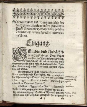 Eingang; Text; Exordium; Exergasia Textus.
