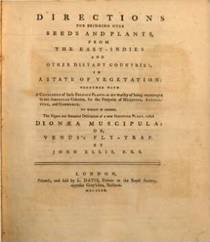 Directions for bringing over seeds and plants from the East Indies