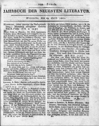 Hannover, (ohne Anzeige der Verlagshandlung): Sammlung vermischter Gedichte. Von R. Vatke. 76 S. 8.