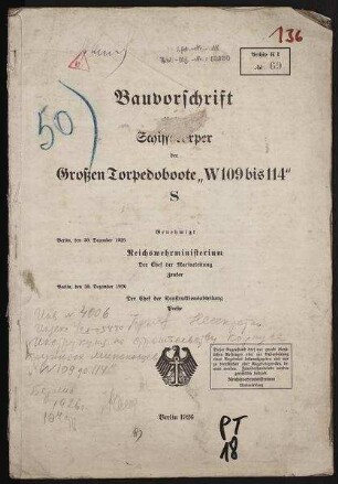 Bauvorschrift Gr. Torpedoboote "W 109 - 114"