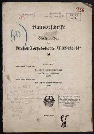Bauvorschrift Gr. Torpedoboote "W 109 - 114"