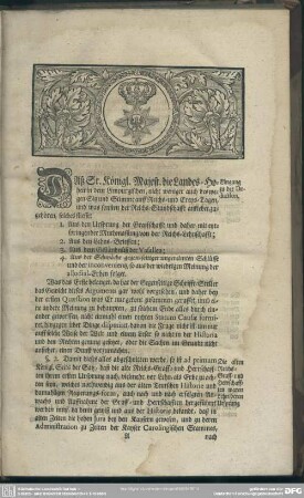 [Membrum I. Eingang zu der Deduction]