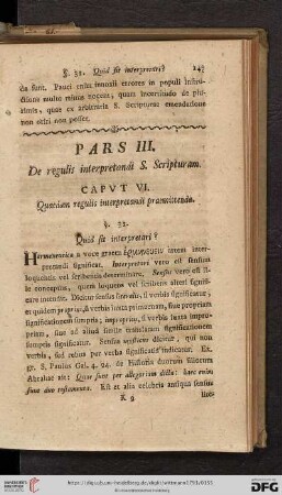 Pars III: De regulis interpretandi S. Scripturam