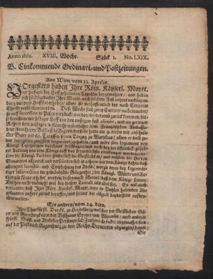 Anno 1665. XVIII. Woche. Stück 1. No. LXIX.