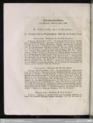 Schulnachrichten von Michaelis 1865 bis dahin 1866