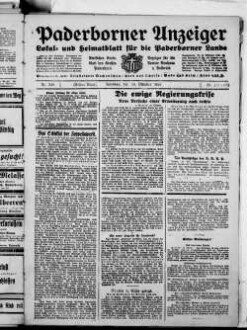 Paderborner Anzeiger : Lokal- und Heimatzeitung für das gesamte Paderborner Land : Tageszeitung für Jedermann : Publikationsorgan vieler Behörden