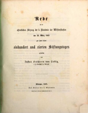 Rede in der öffentlichen Sitzung der Königlichen Akademie der Wissenschaften am 28. März 1863 zur Feier ihres einhundertundvierten Stiftungstages : [Francis Bacon von Verulam und die Geschichte der Naturwissenschaften]